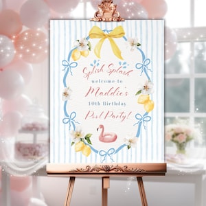 Bewerkbaar welkomstbord zwembadfeest, aanpasbaar meisje 10e verjaardagsfeestje decor, zomer verjaardagsfeestje, instant download, splish splash