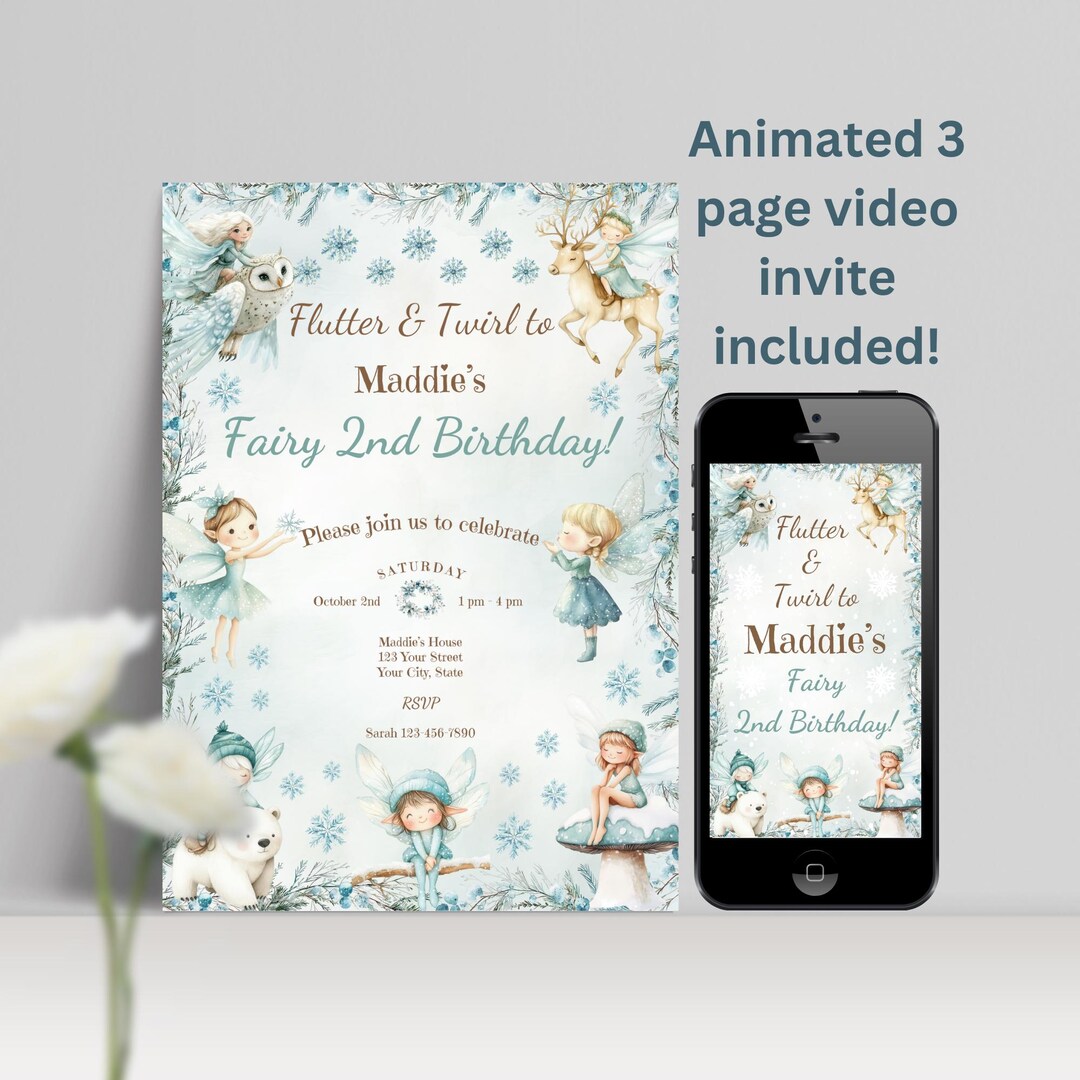 Flutter & Twirl Winter Fairy 2nd Birthday Invitation, Editable Any Age ...