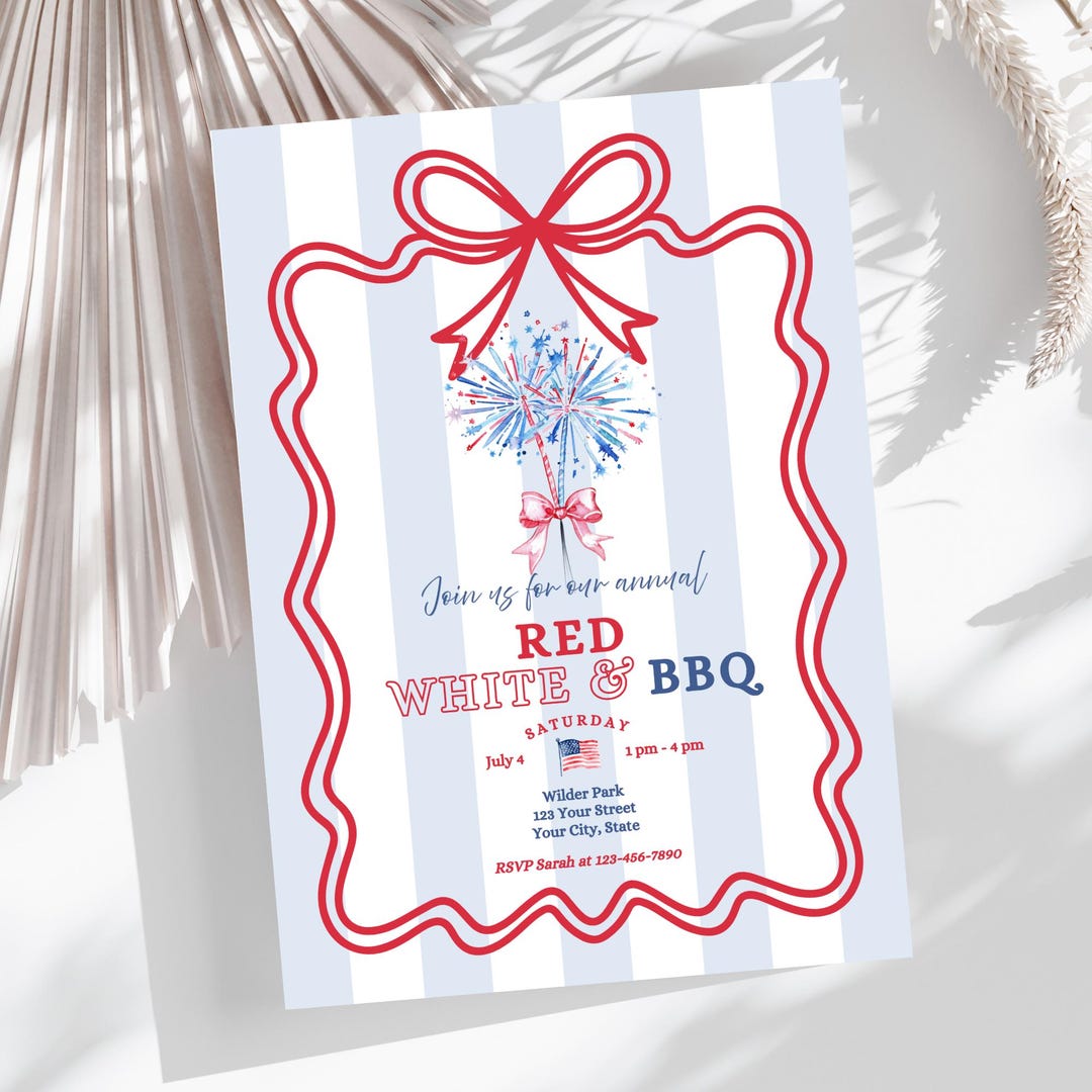 4th of July Red White & BBQ Invitation, Editable Independence Day ...