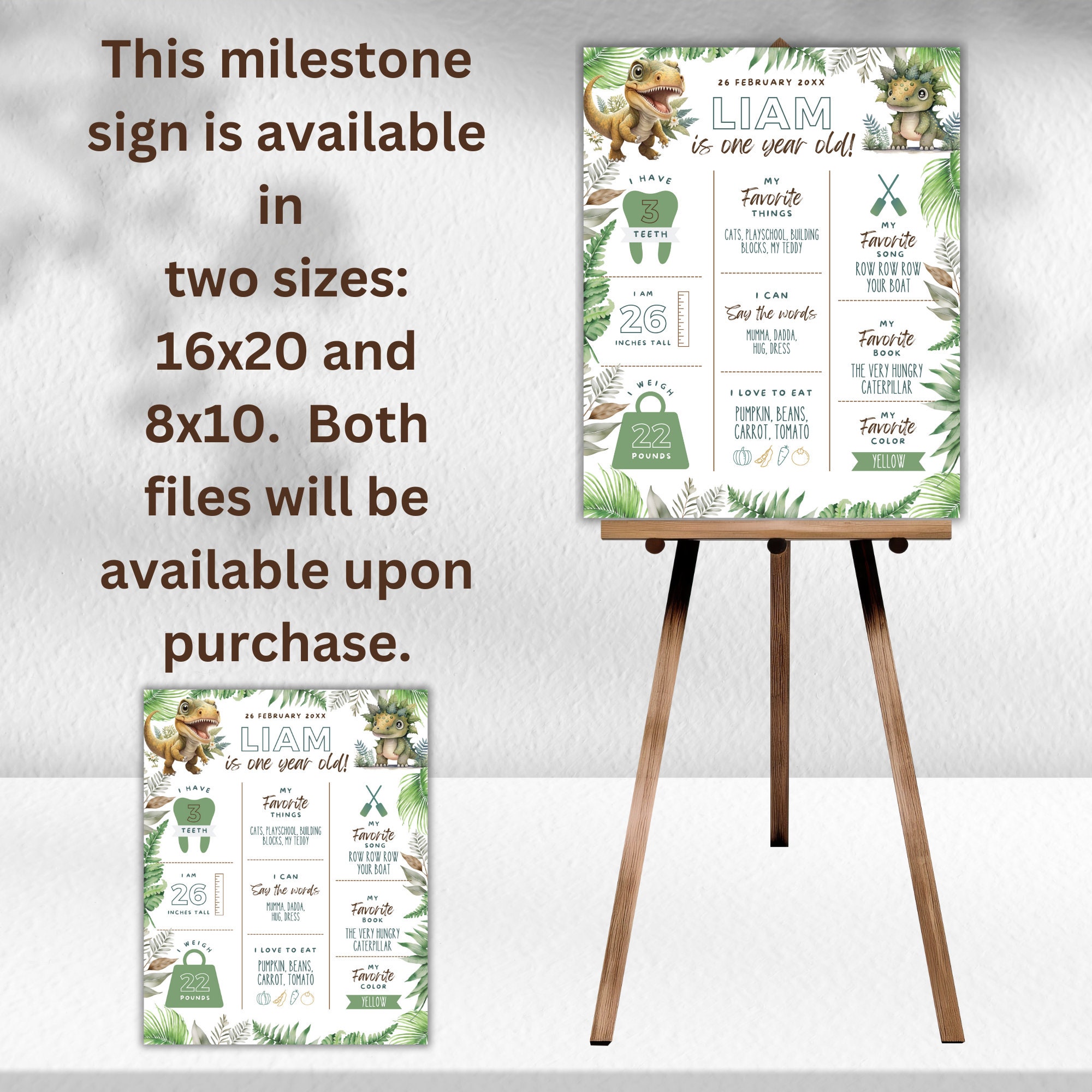 Dinosaur 1st Birthday Milestone Sign, Printable T Rex Milestone Poster ...