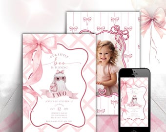 Our Little Boo is Turning Two, Spooky Halloween Birthday Invite, Editable Girly 2nd Birthday Party Invitation, Instant Digital Download