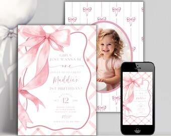 Girls Just Wanna Be One Invitation, Editable 1st Birthday Invite