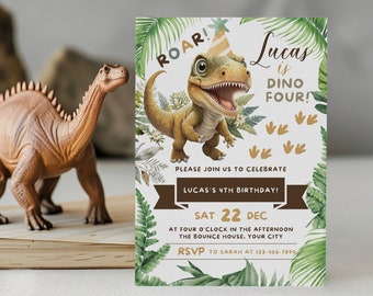 Dino Four Birthday Invitation | T-Rex Dinosaur Birthday Invite | Editable Dino Birthday Invite | Jurassic Dinosaur Party | INSTANT DOWNLOAD