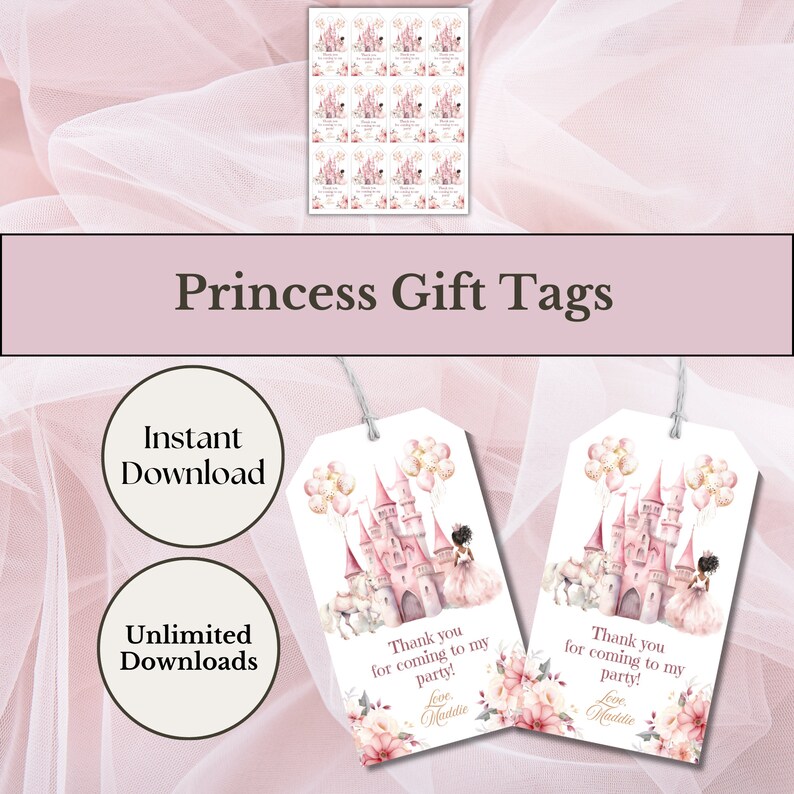 Vip Princess Tag Editable Princess Thank You Party Favor Tags, Instant Download, Pink ...