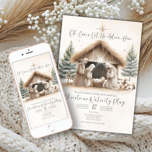 Uitnodiging kerststal |  Canvassjabloon | Bewerkbaar voor elk kerstevenement