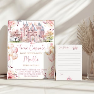 Princess First Birthday Time Capsule Sign, Custom Baby&#39;s Keepsake Box, 1st Birthday Personalized Memory Box, Canva Instant Download