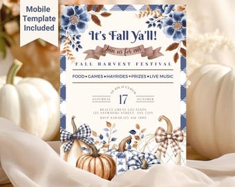 Fall Harvest Festival Invitation, Digital Autumn Party Invite, Customizable Harvest Celebration Flyer, Instant Download, Church Reunion