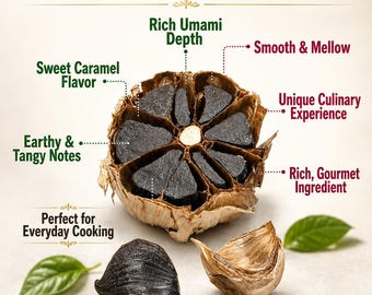 Black Garlic Bulbs, Whole Fermented Garlic, Sweet Umami Flavor, Ready to Eat