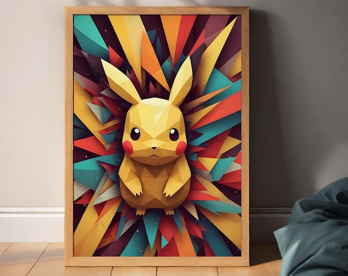 Pikachu | Geometric | Pikachu Png | Digital Art Print | Wall Art | AI ...