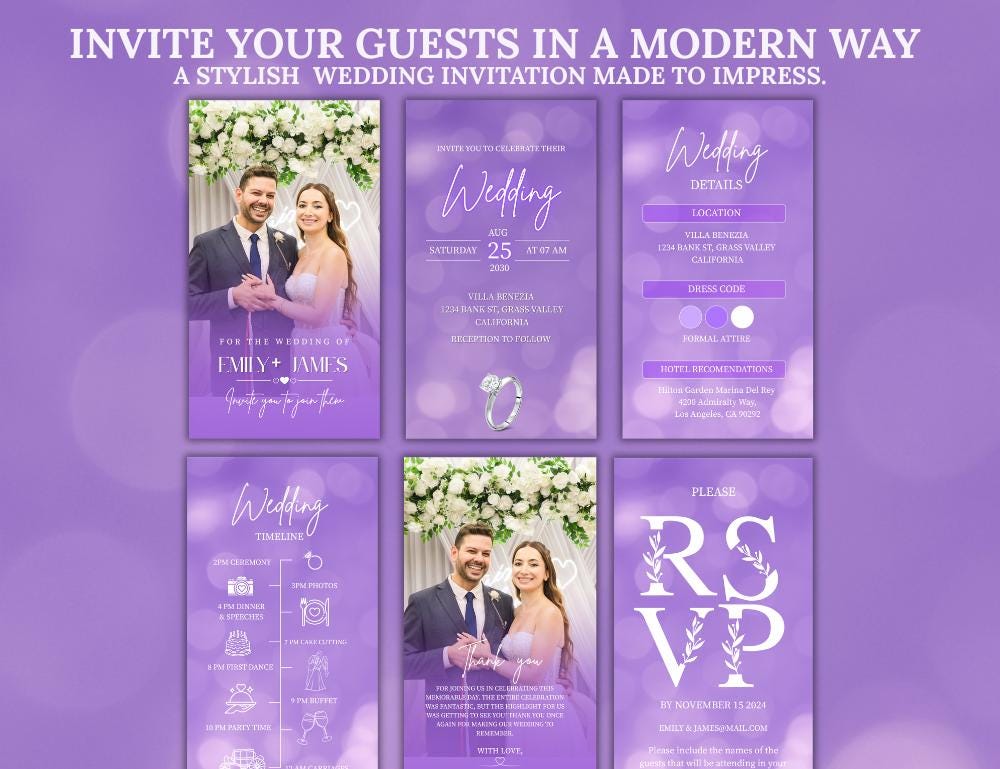 Editable Wedding Invitation Template, Modern Elegant Digital Invite ...
