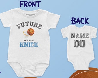 Future New York Knick Onesies®, Funny Baby One Piece Personalized, Announcement, Baby Shower, 100% Cotton T-Shirt or Sleeve, NBA Basketball