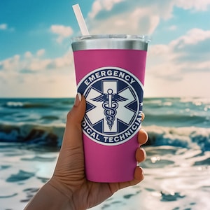 Pink EMT Tumbler - Emergency Medical Technician Travel Mug, Gifts for First Responders, Hospital Workers, Nurses, Pink Tumbler