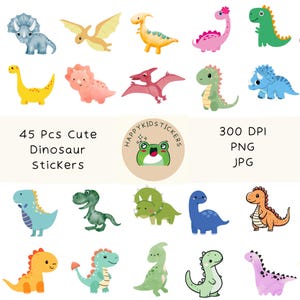 45 adesivos de dinossauro de desenho animado, adesivo fofo de dinossauro, adesivo de dinossauro para crianças, adesivo divertido de dinossauro, presente para crianças, dinossauros coloridos