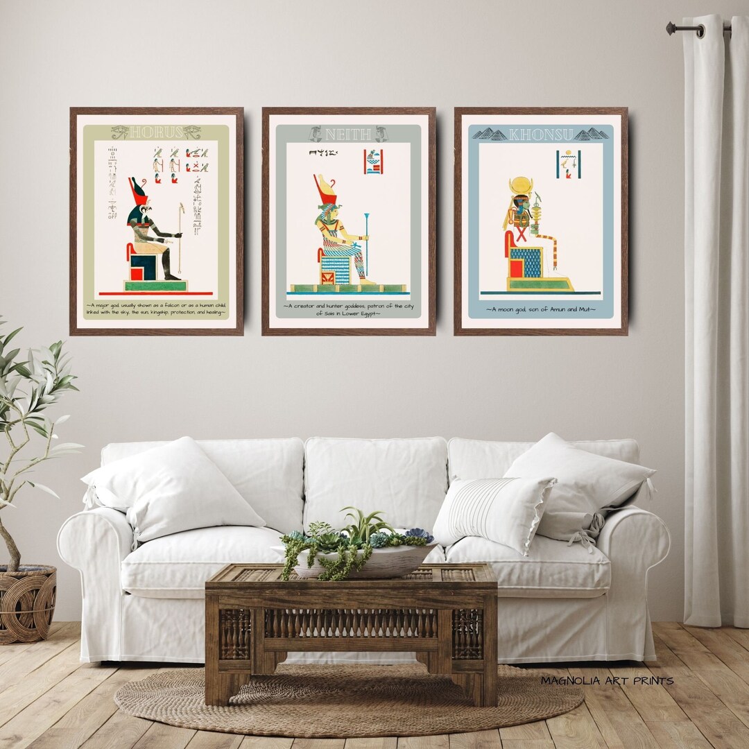 Ancient Egyptian Gods Wall Art Set of 3 Horus Heith Khonsu Etsy