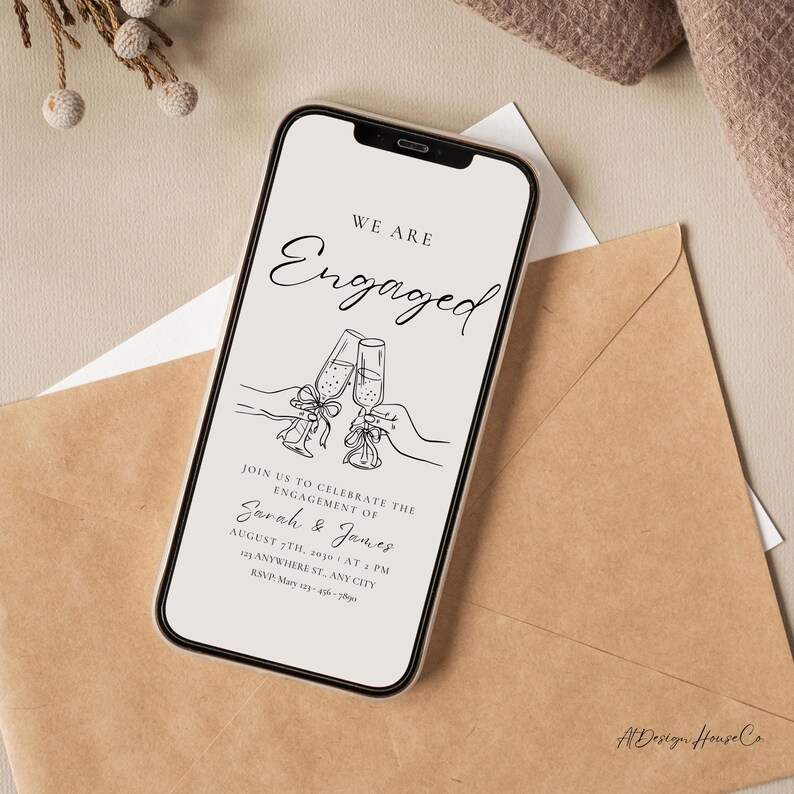 Engement Text Minimalist Black and White Engagement Party Invitation, Editable Canva ...