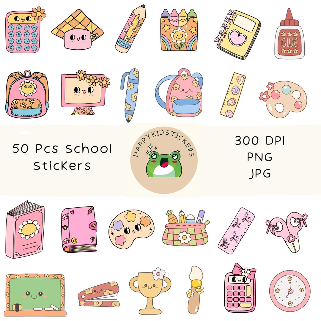 Pastel Study Stickers 45 Retro School Stickers, Pastel Planner Stickers (PNG, JPG) - Etsy