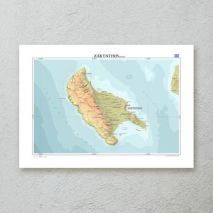 Zakynthos Karte Druck (Griechenland) — dekorative topografische Karte Wandkunst in A3/A4-Größe — Premium kartographisches Papier Kunstwerk — originelles Reisegeschenk