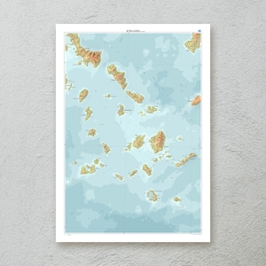 Impression de carte des Cyclades (Grèce) — art mural décoratif carte topographique au format A1/A2 — illustrations cartographiques en papier premium — cadeau de voyage original