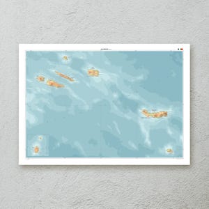 Azoren Karte (Portugal) — dekorative topografische Karte Wandkunst in A1/A2 Größe — Premium kartographisches Kunstwerk — originelles Reisegeschenk