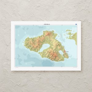 Lesbos Kartendruck (Griechenland): Dekorative topografische Karte in A2/A3 Größe
