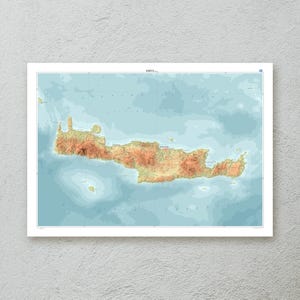 Crete Kartendruck (Griechenland) — dekorative topografische Karte Wandkunst in A1/A2 Größe — Premiumpapier — kartographisches Kunstwerk — originelles Reisegeschenk