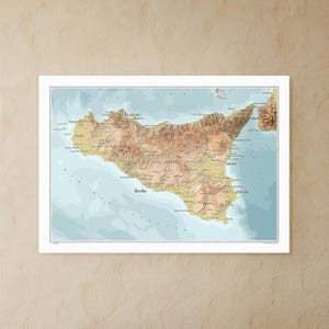 Sicily map print (Italy): mini decorative map in A3/A4 size