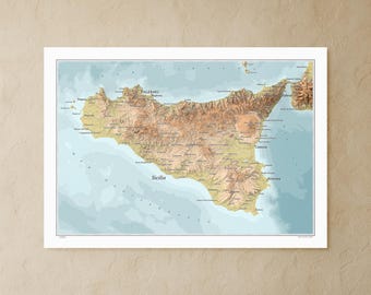 Sicily map print (Italy): mini decorative map in A3/A4 size