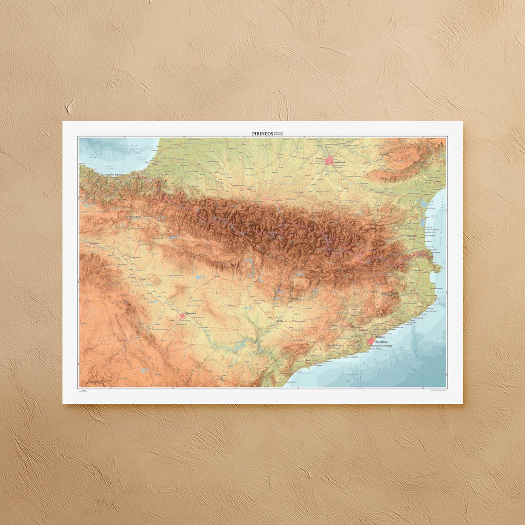 Pyrynees Map Pyrenees Map Print: Decorative Topographic Map in A1/A2 Size - Etsy
