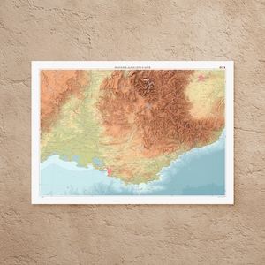 Provence-Alpes-Côte d'Azur map print: decorative topographic map in A1/A2 size