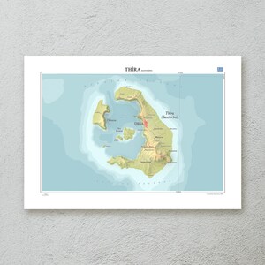 Thira (Santorini) Karte Druck (Griechenland) — dekorative topografische Karte Wandkunst in A3/A4 Größe — Premiumpapier — originelles kartographisches Reisegeschenk