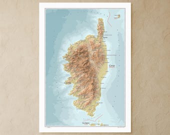 Corsica map print (France): mini decorative map in A3/A4 size