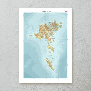 Färöer-Inseln Karte (Dänemark) — dekorative topografische Karte Wandkunst in A2/A3 Größe — Premiumpapier — kartographisches Kunstwerk — Reisegeschenk