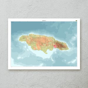 Jamaika Kartendruck — dekorative topografische Karte Wandkunst in A1/A2 Größe — Premiumpapier — kartographisches Kunstwerk — originelles Reisegeschenk