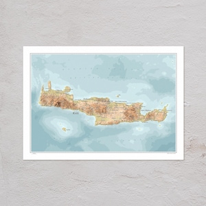 Crete map print (Greece) — mini decorative map wall art in A3/A4 size — small wall decor — original travel gift — premium paper