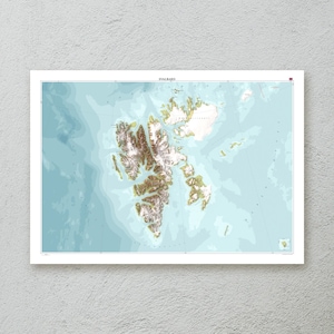 Svalbard Karte Druck (Norwegen) — dekorative topografische Karte Wandkunst in A1/A2 Größe — Premium kartographisches Kunstwerk — originelles Reisegeschenk