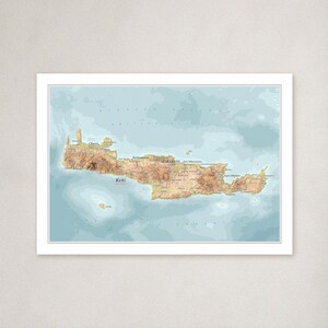 Crete Map Print (Griechenland) — dekorative Landkarte in A3/A4-Größe — Originales Wandkunst Geschenk — kartographisches Poster Kunstwerk