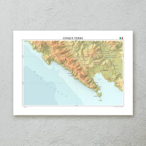 Cinque Terre Karte Druck (Italien) — dekorative topografische Karte Wandkunst in A3/A4-Größe — Premium kartographisches Kunstwerk aus Papier — originales Reisegeschenk