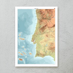 Impression de carte du Portugal — art mural décoratif carte topographique au format A1/A2 — papier premium — illustrations cartographiques — cadeau de voyage original