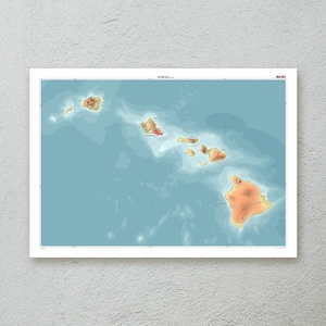 Impressão de mapa do Havaí (EUA) — arte decorativa de parede com mapa topográfico em tamanho A1/A2 — papel premium — arte cartográfica — presente de viagem original