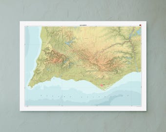 Algarve map print (Portugal): decorative topographic map in A1/A2 size