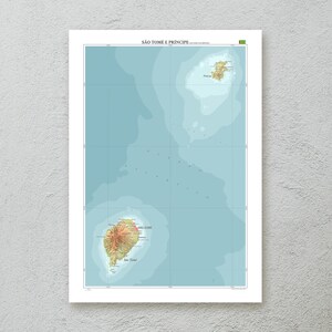 Impressão de mapa de São Tomé e Príncipe — arte decorativa de parede com mapa topográfico em tamanho A2/A3 — papel premium — arte cartográfica — presente de viagem