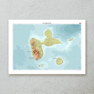 Guadeloupe Karte Druck (Frankreich) — dekorative topografische Karte Wandkunst in A2/A3 Größe — Premiumpapier — kartographisches Kunstwerk — Reisegeschenk