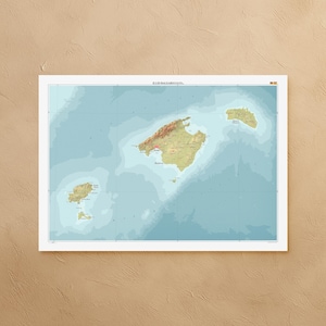 Balearic Islands map print (Spain) — decorative topographic map wall art A1/A2 size — premium paper cartographic artwork — travel gift