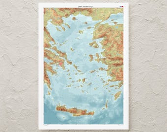 Aegean Islands map print: decorative topographic map in A1/A2 size
