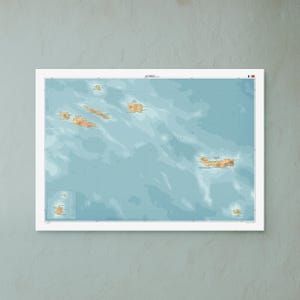 Impression de la carte des Açores (Portugal) : carte topographique décorative au format A1/A2
