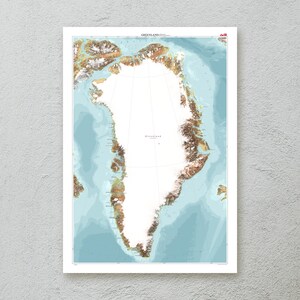Impresión del mapa de Groenlandia (Dinamarca): arte topográfico decorativo para pared en tamaño A1/A2, obra cartográfica en papel premium, regalo de viaje original