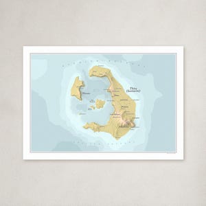 Santorini / Thira Karte Print (Griechenland) — dekorative Landkarte Dekoration in A4 Größe — originelles Reisegeschenk — kartographisches Poster