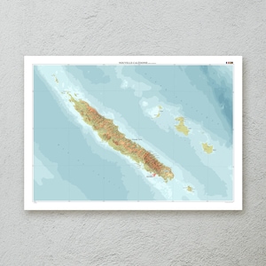 Impressão de mapa da Nova Caledônia (França) — arte decorativa de parede com mapa topográfico em tamanho A1/A2 — papel premium — arte cartográfica — presente de viagem