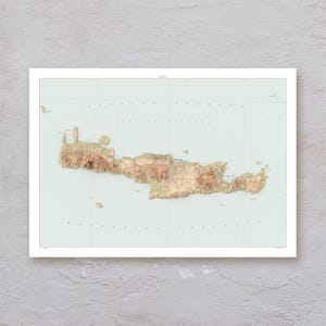Impression de carte de Crète (Grèce) — oeuvres d'art murales décoratives de style vintage au format A1/A2 — papier premium — illustrations cartographiques — cadeau de voyage original