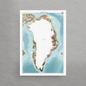 Wydruk mapy Grenlandii (Dania): dekoracyjna mapa topograficzna w formacie A1/A2